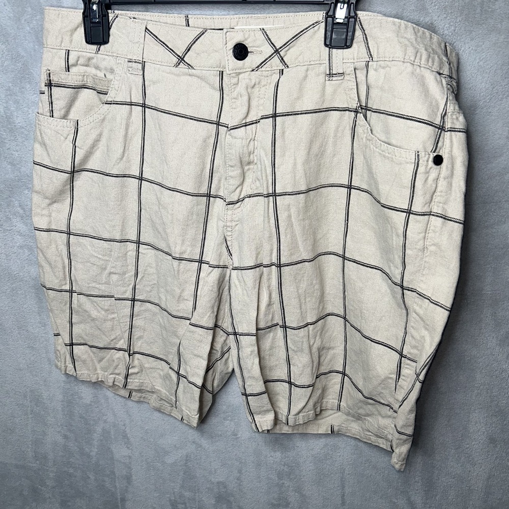 Osklen Men's Beige Linen Blend Chino Plaid Shorts Pockets Belt Loops preppy 34